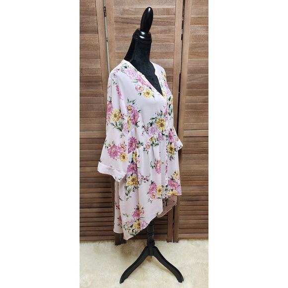 Torrid Sheer Pink Floral Lexie Hi Lo Tunic Plus Size 3X Button-Up Romantic Top - Picture 3 of 8